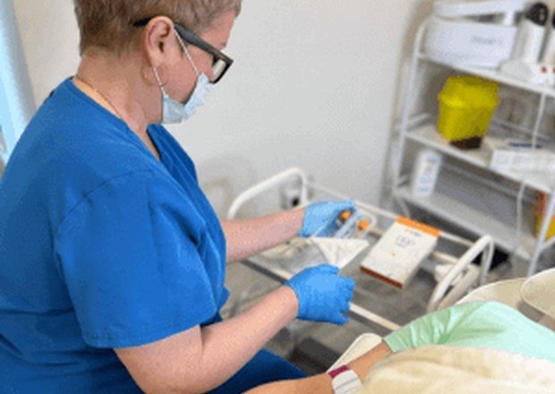 Helena working in her treatment room at her Middlesbrough skin clinic